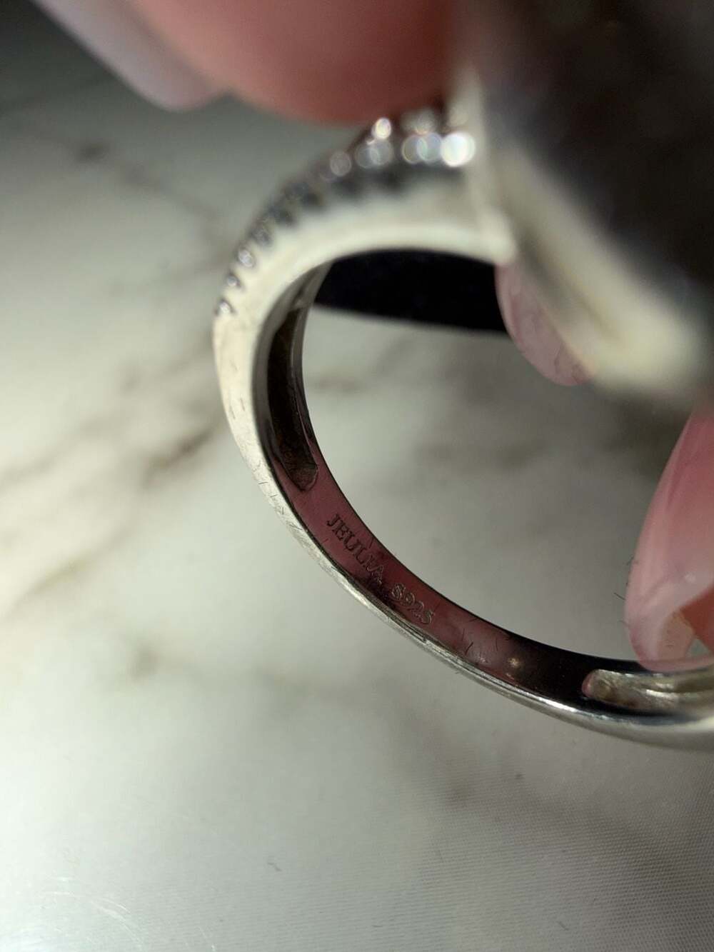 Pear Cut Double Halo Split Shank Sterling Silver Ring Size 6.5-7 - Picture 6 of 12